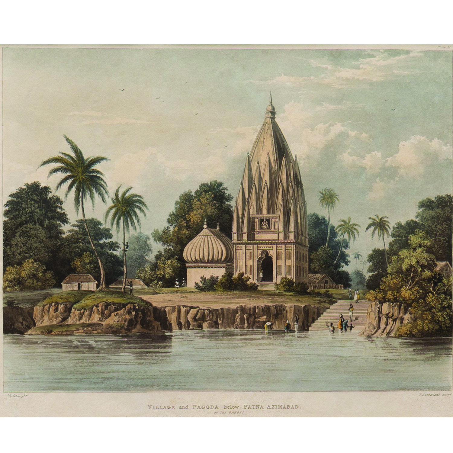 VILLAGE AND PAGODA BELOW PATNA AZIMABAD,ON THE GANGES