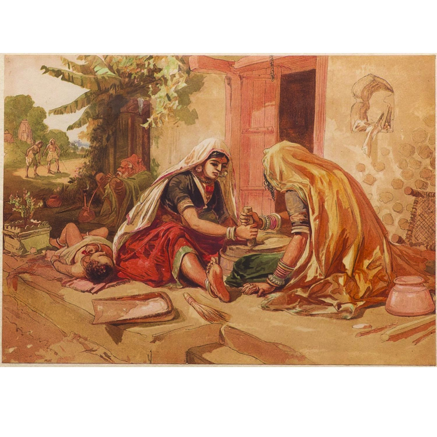 WOMEN GRINDING CORN