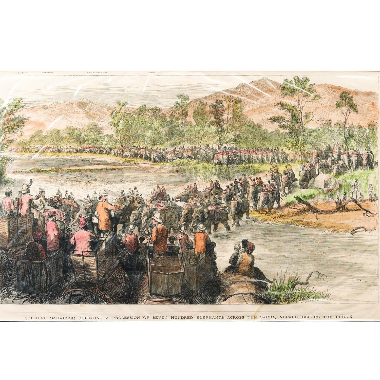 SIR JUNG BAHADOOR DIRECTING A PROCESSION OF SEVEN HUNDRED ELEPHANTS ACROSS THE SARDA, NEPAUL, BEFORE THE PRINCE
